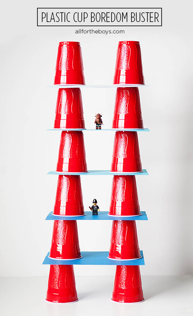 plastic cup building, a great boredom buster from All for the Boys blog